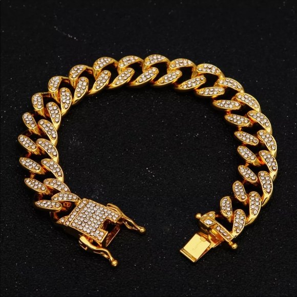 Jewelry - Cuban bracelet Gold Color Rhinestone CZ Clasp Mens
